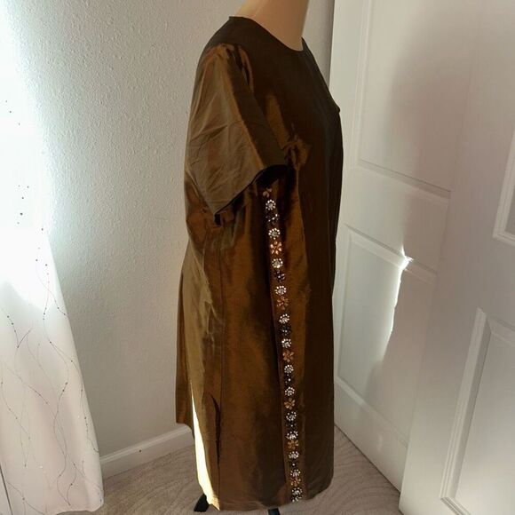 Yaly Couture Custom Brown Silk Shift Midi Dress 18 - Picture 5 of 7